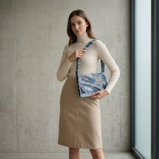 The Raw Edge Star Denim Clutch